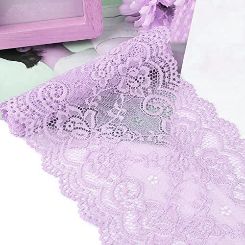 15cm x 2m Elastizität Spitzenband Spitzenbordüre Spitzenborte Zierband Dekoband Spitzen Borten Bänder zum Nähen,DIY Basteln,Deko für Kleidung Unterwäsche Dessous Hochzeitskleid Tischdeko,Helles Lila