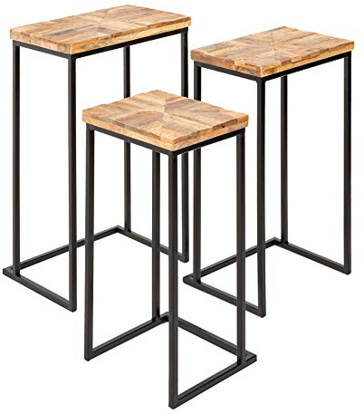 riess-Ambiente.de Mosaik Beistelltisch 3er Set Industrial 40cm Mangoholz Burned Finish Metall