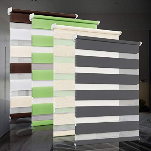 bobodeco Doppelrollo klemmfix ohne Bohren Duo Rollos für Fenster mit Klemmträger, Fensterrollo lichtdurchlässig & verdunkelnd Wandmontage Sichtschutz- Anthrazit B80 x H200cm (Stoffbreite 76cm)
