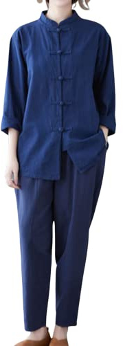 Moonetto Womens Chinese Traditional Tai Chi Uniforms Kung Fu Clothing Martial Arts Suit Cotton Wing Chun Tang Clothes, Blue, Medium