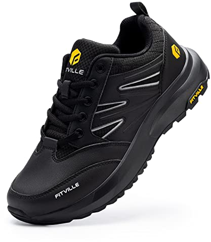 FitVille Extra weit Wanderschuhe Herren Wasserdicht Wanderhalbschuhe rutschfest Trekkingschuhe für alle Wetterbedingungen Outdoor Schuhe mit Fußgewölbestütze Schwarz 42 EU Weit