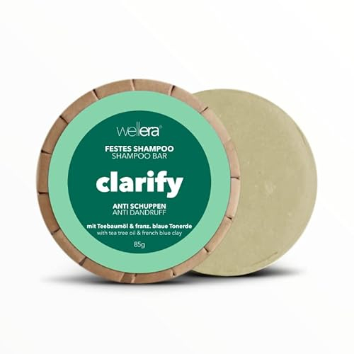 wellera CLARIFY Festes Shampoo - 100% Vegane Naturkosmetik - Bio Haarshampoo ohne Silikone, Sulfate & Parabene Kraftvoll gegen Schuppen - Anti-Schuppen Shampoo