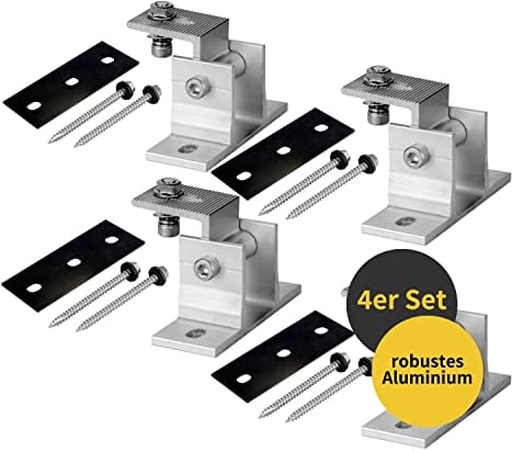 Avoltik Solarpanel Halterung 4 Stück I hochwertige Solarmodul Halterung aus robustem Aluminium I PV Modul Halterung inkl. Dichtung & Schrauben I Aufständerung für Solarmodule mit drehbarem Winkel