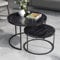 [en.casa] Couchtisch 2er Set Skagen Wohnzimmertische Beistelltische rund Satztisch Metallgestell Marmoroptik, schwarz