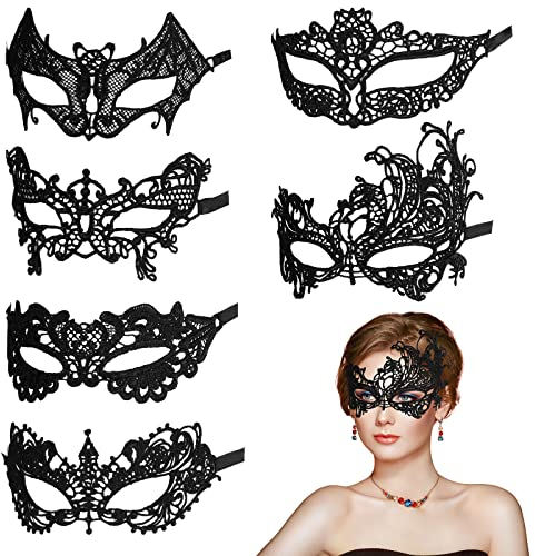 Aomig Masque de Dentelle Mascarade, Masque de Mascarade Femme Masque Vénitien Masque de Dentelle Sexy Mascarade Vénitien Noir pour Carnaval d'halloween Fête de Noël