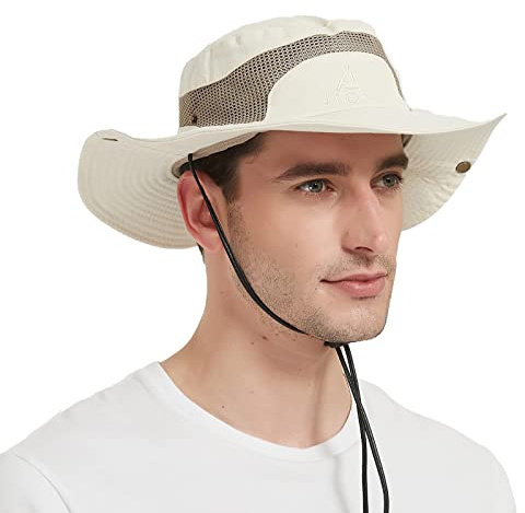 Sombrero Hombre El Sol Pescador Safari Protección UV ala Ancha Trekking | Sombrero Hombre Algodon Verano, Sombrero Montaña Senderismo Hombre ,Sombrero Explorador Safari