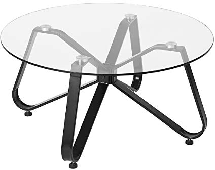 HOMYLIN Ronde Minimaliste Nordique avec Plateau en Verre trempé, Base Moderne en Fer Noir, Table d'appoint pour la Maison, Le Salon, Le Patio, Le Jardin, 80 x 80 x 40cm