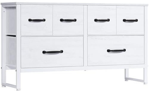 LYNCOHOME Kommode mit Schubladen aus Stoff, Sideboard TV Schrank mit 6 Stoffschubladen, Aufbewahrungsschrank Schubladenschrank Ordnungsmöbel für Schlafzimmer Küche Büro Flur