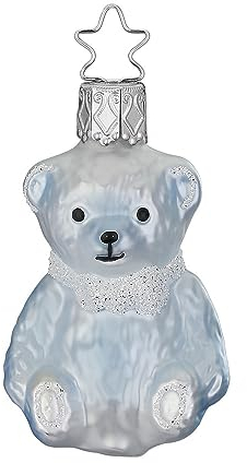 Christbaumschmuck Glas 6,5cm Baby Bär Junge erstes Weihnachten mundgeblasen handbemalt hellblau