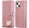 KP TECHNOLOGY Case for iPhone 15, Premium Shiny Bling Glitter Loving Heart Book Flip Stand Wallet Card Phone Case for iPhone 15 (ROSE GOLD)