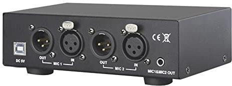 Yeruvce USB Dual Mixed Output Phantom Power Supply Audio Interface Metal for Condenser Microphones Music Recording Equipment