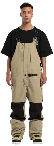 GSOU SNOW Herren Skihose Schnee Latzhose Snowboard Wasserdicht Winddicht Isoliert Verstellbarer Riemen Winter Sport Warm Khaki