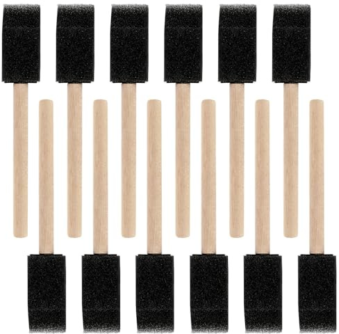 12 Piece Foam Paint Brush Set - 1-Inch Sponge Brushes, Wood Handle for Painting, Black