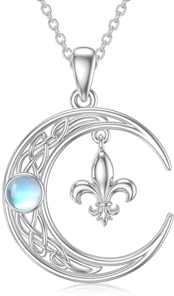 PROESS Collier de Noeud Celtique Collier Fleur de Lis en Argent Sterling 925 Noeud Celtique Bijoux de Lune Pendentif Lily Bijoux de Noeud Celtique Cadeaux pour Femmes