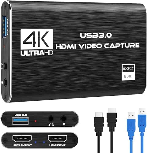 4K HDMI Video Capture Card,USB3.0 1080P 60FPS Video Recorder,Nintendo Switch Capture Card per streaming Gaming e Broadcasting,funziona con Xbox Series X/S,Xbox One X/S,PS4,OBS,fotocamera,PC (Nero)