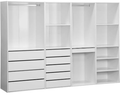 Begehbarer Kleiderschrank mit 4 Elementen, weiss, Laminatplatte