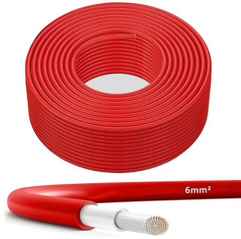 PowerWerk - Cable solar de 6 mm² rojo - 50 m - resistente a los rayos UV, flexible, fotovoltaico, cable fotovoltaico, cable de conexión solar para panel solar, inversor y regulador de carga (rojo, 50