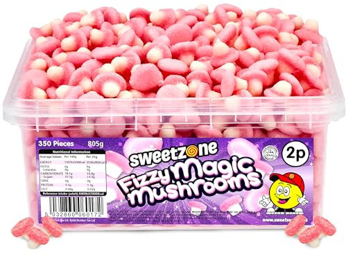 Sweetzone Fizzy Magic Mushroom Tub of Gummy Sweets, 805g, 350pcs Fizzy Pick and Mix Candy, Bulk Sweets for Kids and Adults, Sweet Box for Sharing, Ideal for Sweet Hampers, Party Bags, and Snacking Fun