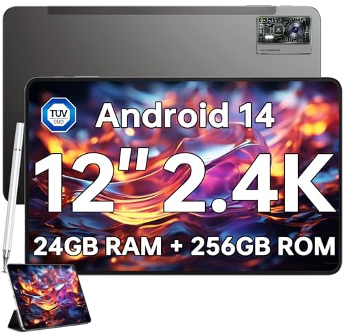OUKITEL OT5S Tablet Android 14-12 Zoll 2K Tablets, 24(6+18) GB RAM +256GB ROM (2TB TF) Gaming Tablet, 8250mAh Akku, Octa-Core, 16MP Kamera, 4G Dual SIM Tablet PC/5G WiFi/TÜV/GPS,inkl Stift und Hülle