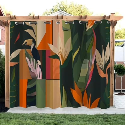 SYHIEGO Bunt Blumen Vorhang Outdoor Tukan Vorhänge Wasserdicht 2er Set Outdoor Vorhang mit Ösen Wetterfest Vorhang Pavillon Outdoor Gardinen für Balkon Terrasse,254x213cm