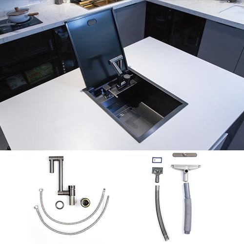 DALUOBO 450 * 350 * 210mm évier en acier inoxydable avec couvercle réducteur pour cuisine ou camping car, Cuve simple