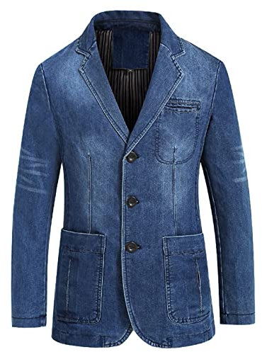 Blazer en jean pour homme, veste de costume en jean décontracté, manteau de sport en denim, blazer en jean à simple boutonnage pour homme, veste en jean délavé vintage, blazer décontracté élégant pour