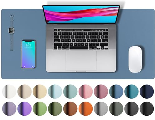 Aothia Schreibtischunterlage,Mauspad mit PU Leder und Rutchfeste Wildleder,Multifunktionales Office Mousepad Laptop Schreibunterlage,Tisch-Schutz Unterlage für Büro/Home-Office(Denim Blau,60x35cm)