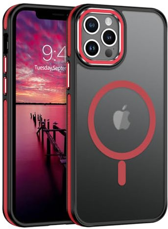YINLAI for iPhone 12 Pro Max Case Compatible with Magsafe Magnetic Translucent Phone Case Slim Protection Case for iPhone 12 Pro Max 6.7, Black/Red