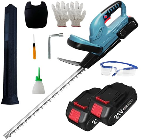 VOLTIX Taille-haie électrique à batterie 21 V, débroussailleuse et coupe-bordures rechargeable aux ions de lithium, lames en acier inoxydable, étui de protection et batterie inclus, idéal pour