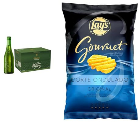 Alhambra Reserva 1925, Pack de 24 Botellas x 33 cl, Cerveza Extra de Fermentación Lenta, 6.4% Alcohol + Lay's Gourmet Wavy 150 gramos