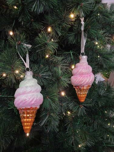 Christbaumschmuck EIS 2 Stück Glas Christbaumanhänger Eiswaffeln Christbaumfigur