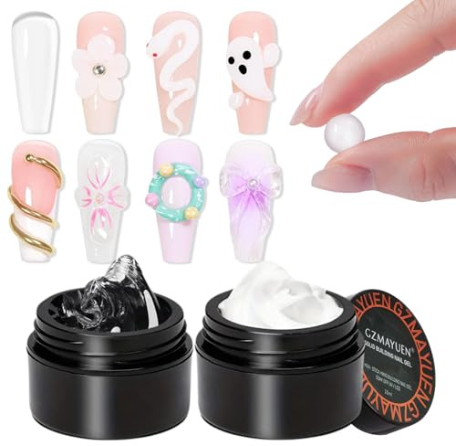 GZMAYUEN 3D Gel Nail Art, Weiß und Transparent Solid Builder Gel für Nägel, Multifunktionales Sculpting Nagelverlängerung für Gelnägel 15ML