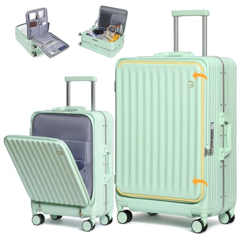 Sea choice 2 Piece Luggage Set 20/28 Front Opening Luggage PC Hard Shell Suitcase Top Opening Luggage Suitcase with USB Port Cupholder TSA Lock 4 Wheels