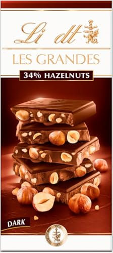 Lindat Les Grandes Dark Chocolate Bar with Whole Hazelnuts, 150g – Premium Swiss Dark Chocolate with Crunchy Nuts