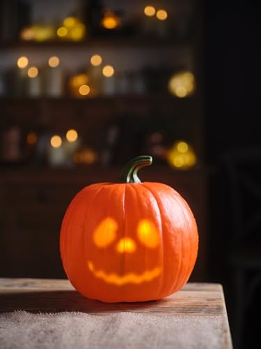 Lights4Fun Sprechender LED-Kürbis mit animiertem Gesichte & Geräuschaktivierung – Halloween-Dekoration mit warmweißen LEDs & Spuk-Audio – Batteriebetrieben für den Innenbereich