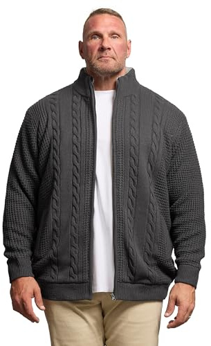 BadRhino Big & Tall Grey Sherpa Lined Zip Through Cable Jumper - Men's - Plus Size Curve
