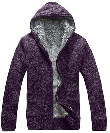 Puramala Giacca con cappuccio da uomo con fodera in pile Teddy, calda giacca invernale con cerniera e tasche per le giornate fredde all'aperto, Stil_f01 viola, L