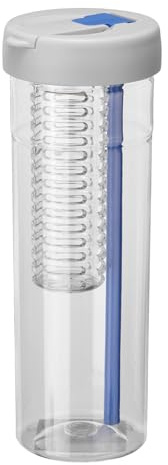 sourcing map Fruit Infuser Water Bottle 850ml / 29 oz Plastic LeakProof Shatter Proof Water Bottle with Foldable Straw for Gym Camping Travel Cold Drinks, Gray