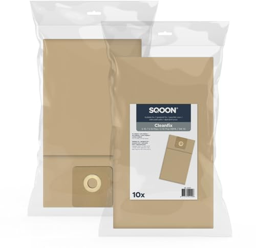 SQOON® Staubsaugerbeutel 10 Stück Geeignet für Cleanfix S10, Ersatz für Modell 022.430, Hochwertige Filterbeutel, Langlebig & Passgenau,Industrielle Reinigung,Paper (10)