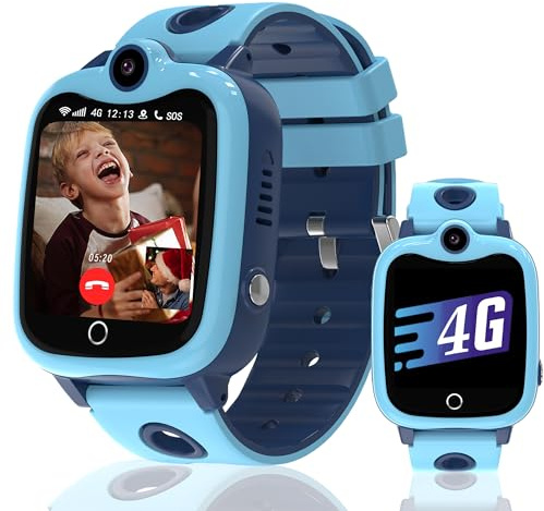 Ruopoem Smartwatch Kinder, 4G Kinder Smartwatch mit GPS mit SIM Videoanruf, GPS UhrKinder Anrufen Handy SOS Wasserdicht Voice Chat Spiel Schulmodus Wecker, Geschenke für Mädchen Jungen