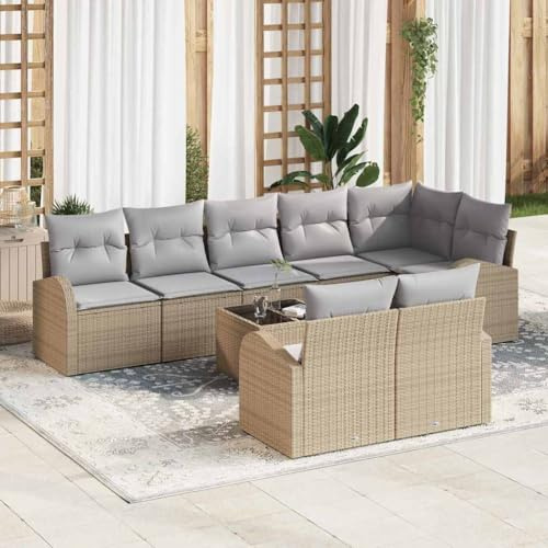 Hoopleep Gartensofa-Set Beige Grau, Poly-Rattan Lounge Möbel für Terrasse & Außenbereich, UV-beständig, Modulares Design, 289x124x85 cm Sitzgruppe mit Tisch