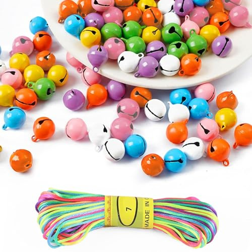 Cossaot 60 Piezas Cascabeles Grandes, 22 MM Cascabeles Pequeños | Colores Macaron, Sonido Claro y Agradable, Cuerda de Color de 20 m, Ideal para Amigurumis, Sonajeros y Manualidades DIY.