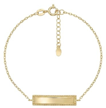 Suzan Gold® 375 Echtgold Armband Damen mit rechteckiger Gravurplatte filigrane Kette verstellbar minimalistisch elegant Geschenkidee BarLuxe