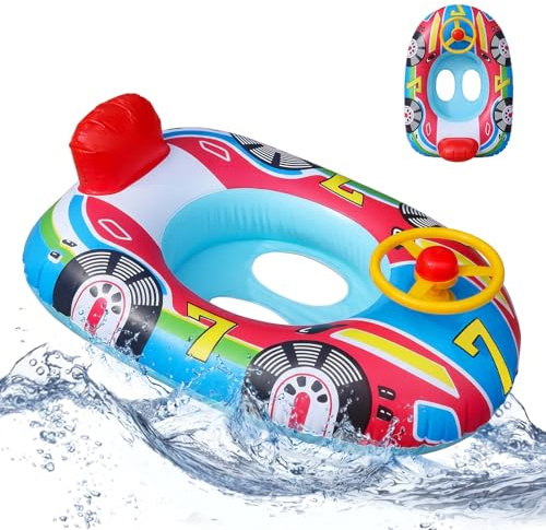 XIMEI Salvagente Neonato Bambini con Parasole, Ciambella Neonato, Salvagente Gonfiabile per Bambini, Gonfiabili con Sedile, Piscinetta Gonfiabile Bambini Volante con Clacson 12 a 48 Mesi (B)