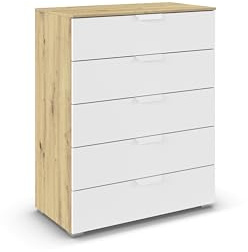 Rauch Möbel ADITIO, Kommode, Farbe Weiß/Eiche Artisan, Breite 80 cm | Highboard im modernen Look, 5 Schubladen, Soft-Close-Funktion, für Schlafzimmer, Gästezimmer, Wohnzimmer, Garderobe, Flur