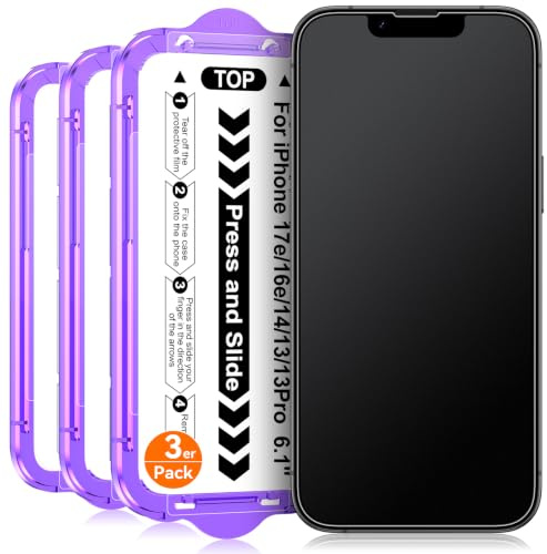 Ksleri 3 Pack for iPhone 14/13 Pro/13/ 17e/16e Matte Screen Protector, Matt Anti Glare Tempered Glass Film with Auto-Aligning Easy Installation, Anti-Fingerprint, Military-Grade Protection - 6.1 Inch