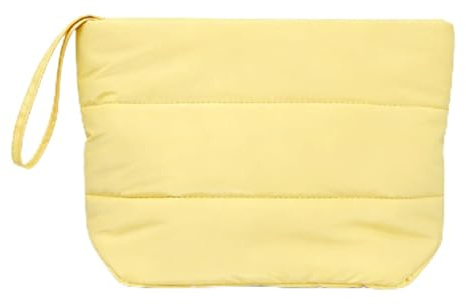 NOENNULL Gesteppte Kosmetiktasche, Kleine Gesteppte Kulturtasche, Geschwollene Make-up-Tasche, Geräumige, Tragbare, Wasserfeste Nylon-niedliche Kosmetik-Kulturtasche für Frauen (Gelb)