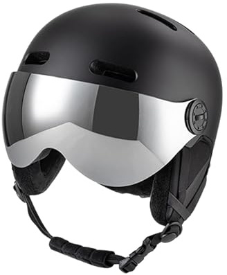 AsrMyjcx Skihelm Ski Brille Snowboard Brille Outdoor Brille mit Anpassbarem Kopfumfang PP Schaum Plüsch für Erwachsene Schneesport Freizeit, Schwarz, M