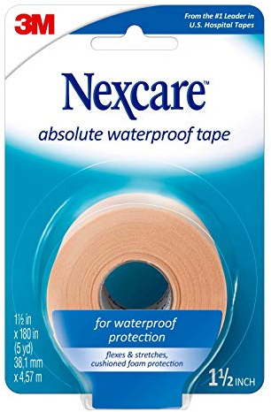 Nexcare Absolutes wasserdichtes Klebeband, flexibles medizinisches Klebeband, aus Schaumstoff, sichert Verband und hält Wunden trocken, 3,8 cm x 4,5 m, 1 Rolle Klebeband
