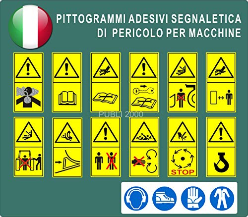 PUBLI 2000 13 Piktogramme Aufkleber ISO 11684 Schilder-Gefahr für die Sicherheit von Traktoren und landwirtschaftliche Maschinen und forstliche in Rot, Kunststoff, Glänzend, Funktional, Sticker
